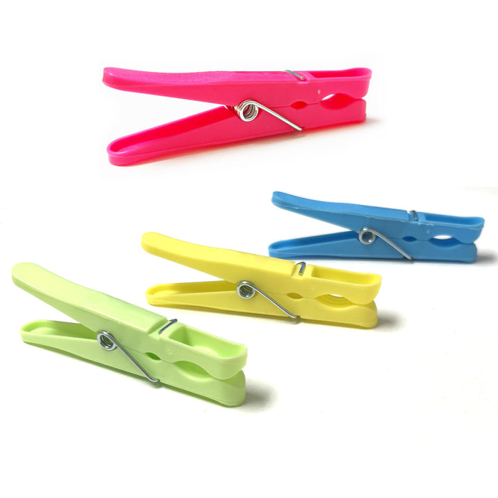 24 Clothes Pins Pegs Plastic Clothespins Laundry Spring Clips Bag Hangs Clothing