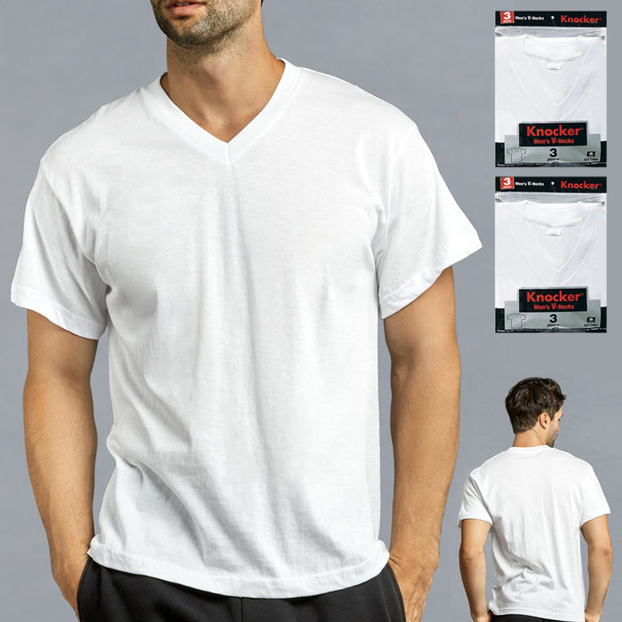 6 Pc Men's V-Neck T-Shirt Plain Tee Comfy 100% Cotton White Undershirt Size M