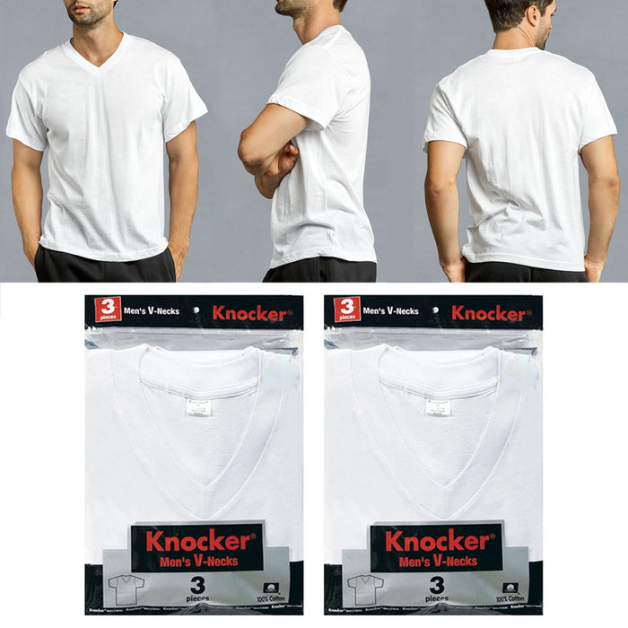 6 Pc Men's V-Neck T-Shirt Plain Tee Comfy 100% Cotton White Undershirt Size M