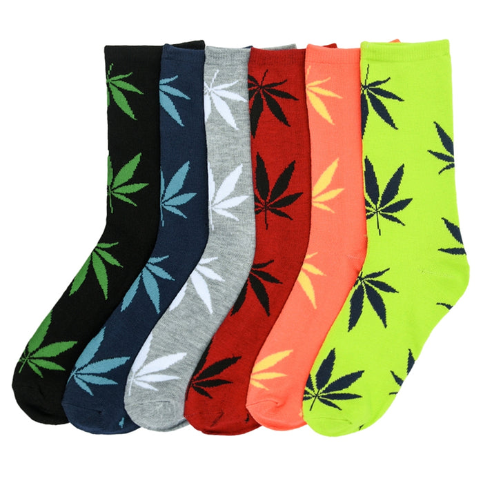 12 Pair Women Crew Socks Weed Leaf Print Lot Kush 420 Plant Life Funny Size 9-11