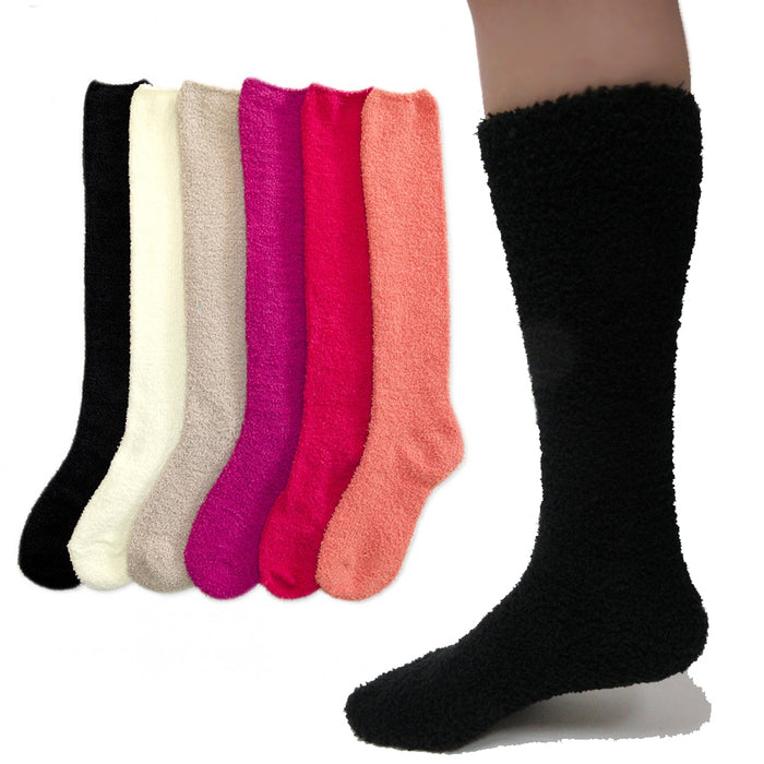 6 Pairs Women Girl Winter Socks Slipper Fuzzy Cozy Long Knee High Soft Warm 9-11