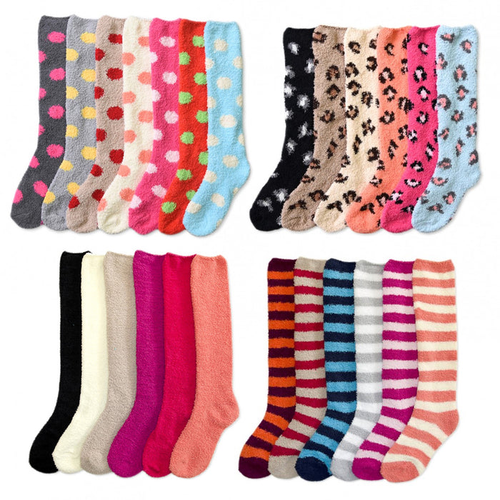 12 Pairs Women Girl Winter Socks Cozy Fuzzy Slipper Long Knee High Lot Warm 9-11