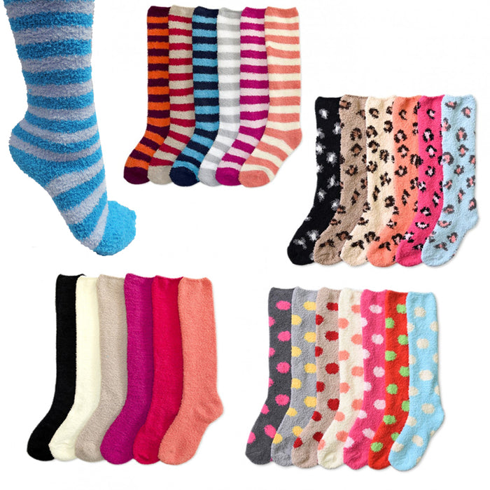 12 Pairs Women Girl Winter Socks Cozy Fuzzy Slipper Long Knee High Lot Warm 9-11
