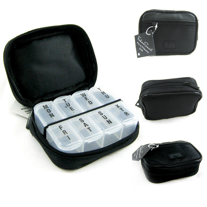 7 Day Sorter Pill Vitamin Medicine Weekly Travel Organizer Box In Zippered Case