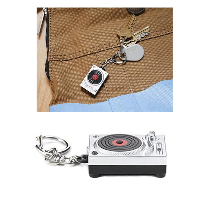 New DJ Turnable LED Keyring Scratch Sound Light Up Key Chain Deck Fun Kikkerland