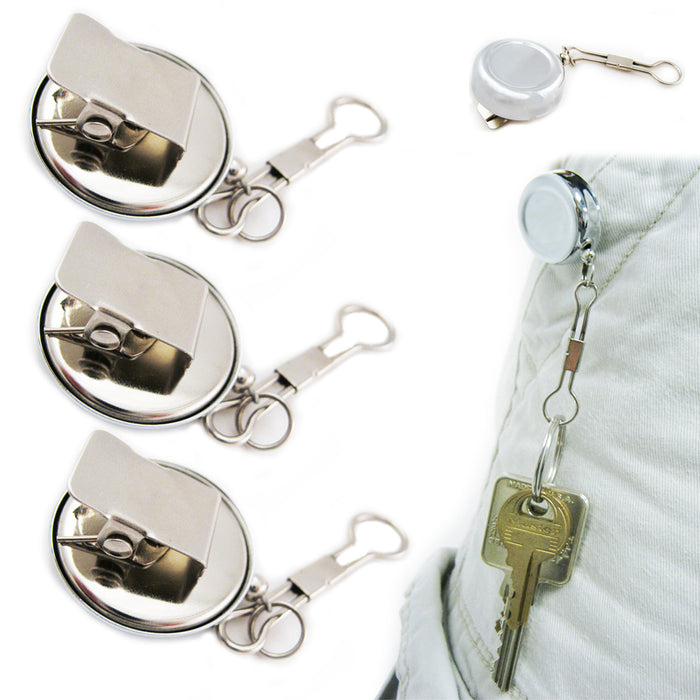 3 Lot Heavy Duty Metal Retractable Badge Reel W/ Chain Pull ID Holder Belt Clip
