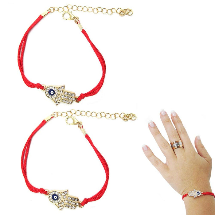 2PC Fatima Hamsa Hand Bracelet Evil Eye Protection Kabbalah Good Luck Red String