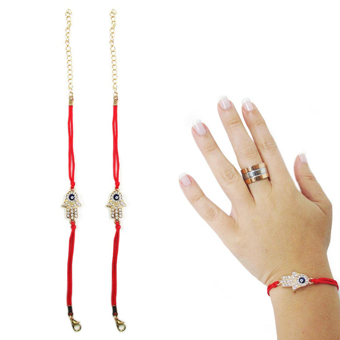 2PC Fatima Hamsa Hand Bracelet Evil Eye Protection Kabbalah Good Luck Red String