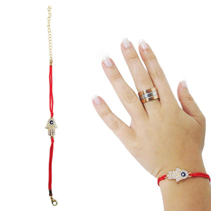 Hamsa Evil Eye Dainty Bracelet Kabbalah Gold Red String Lucky Amulet Adjustable