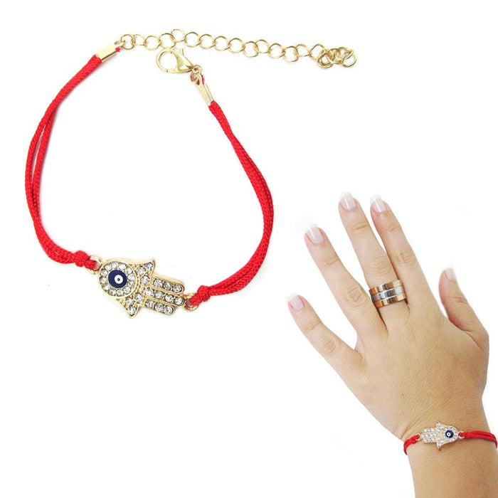 Hamsa Evil Eye Dainty Bracelet Kabbalah Gold Red String Lucky Amulet Adjustable