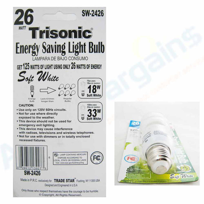 12 Pk Soft White 26W Spiral CFL Light Bulbs 125W Equivalent E26 Medium Base Lamp