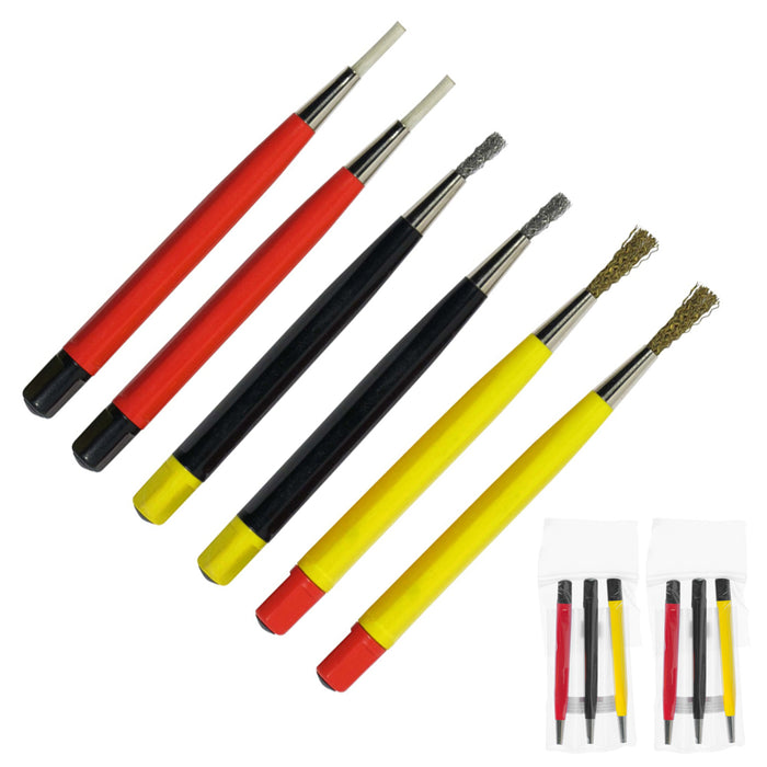 6X Scratch Brush Set Pen Type 5" Steel Brass Nylon Retractable Bristles Jewelers