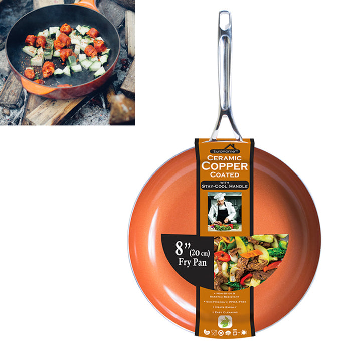 8" Ceramic Non Stick Frying Pan Copper Coated Healthy Frypan Round Eco Friendly