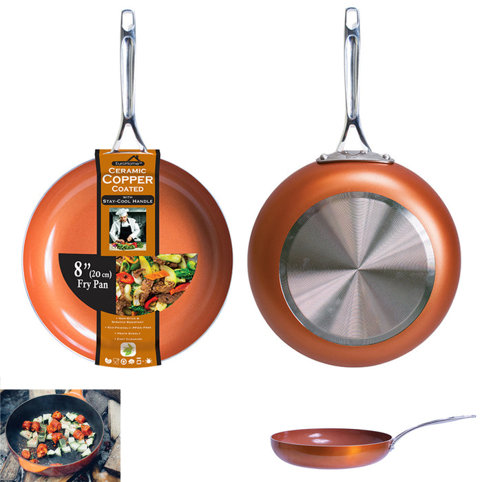 8" Ceramic Non Stick Frying Pan Copper Coated Healthy Frypan Round Eco Friendly