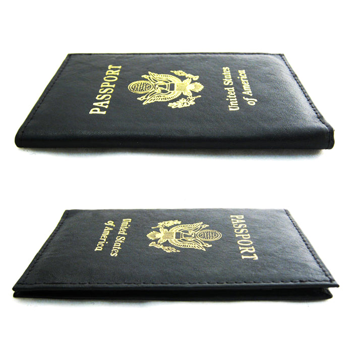 Black Genuine Leather Passport Cover RFID Passport Cover Holder Case Travel Wallet US Seal