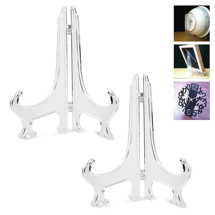 4pc Large Clear Acrylic Display Stand Plate Easel Book Tablet Flat Decor Holders