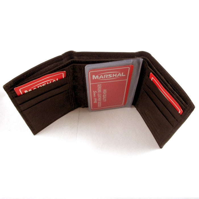 RFID Blocking Wallet Genuine Brown Leather Trifold Credit Card ID Slots Holder !