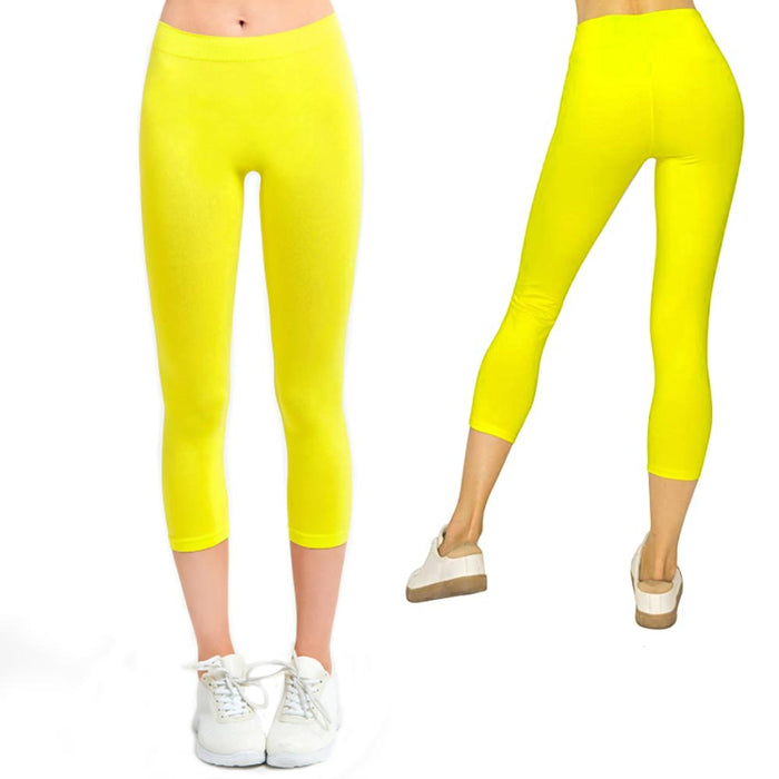 Womens Capri Length Seamless Lightweight Stretch Soft Leggings Tight Yellow
