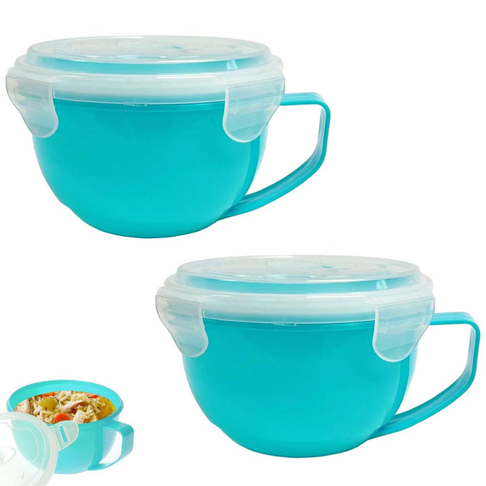 2 Pc 902mL Microwave Soup Bowl Lid Plastic Containers Mug Freezer Food Storage