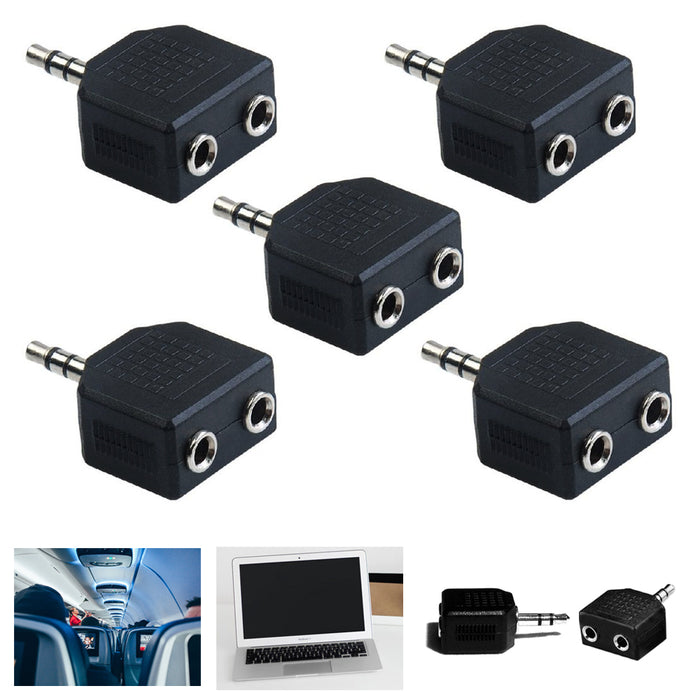 5X Headphone 2 Way Y Splitter Stereo Plug Adapter 3.5mm Mono Male 2x Female Jack