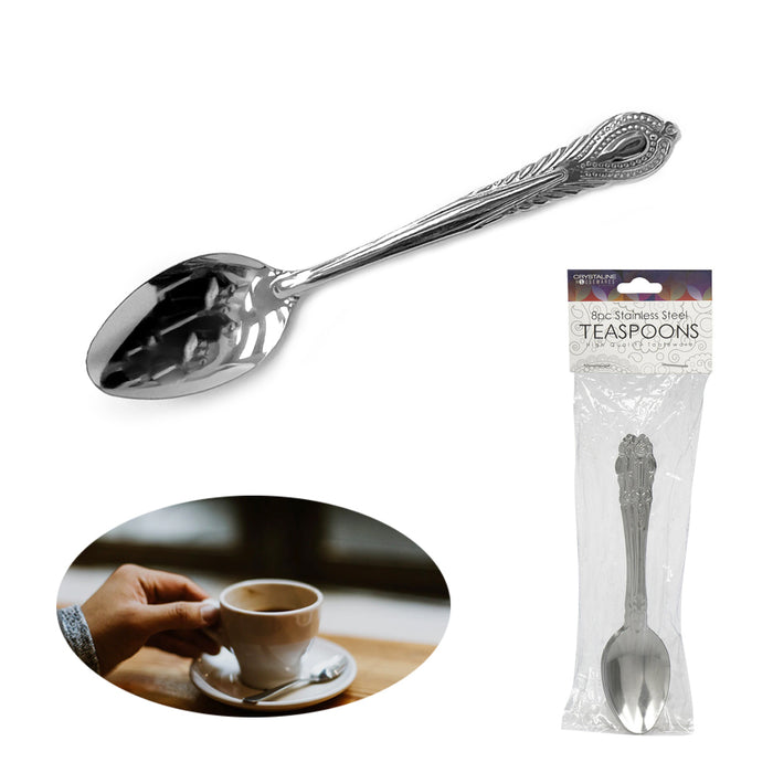 8Pc Teaspoons Set Stainless Steel Flatware Silverware Metal Dessert Spoon 6 inch