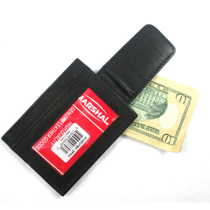 Men Leather Money Clip Wallet Slim Credit Card Case Front Pocket ID Window Black