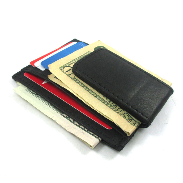 Men Leather Money Clip Wallet Slim Credit Card Case Front Pocket ID Window Black