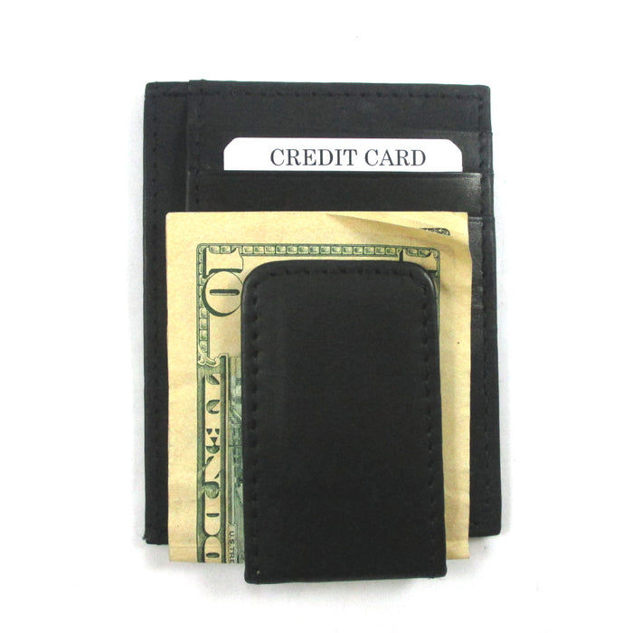 Men Leather Money Clip Wallet Slim Credit Card Case Front Pocket ID Window Black