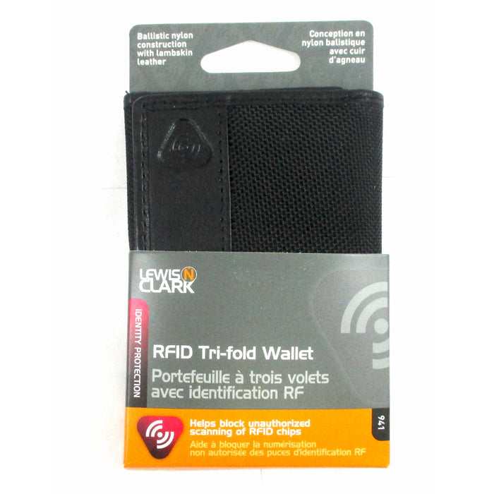 RFID Blocking Wallet Mens Tri-Fold Leather Card Security Safe Lewis N Clark New