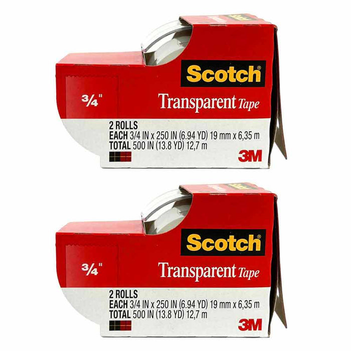 4 Rolls Scotch Transparent Tape Clear Cutter Dispenser Desktop Office 3/4 x 1000