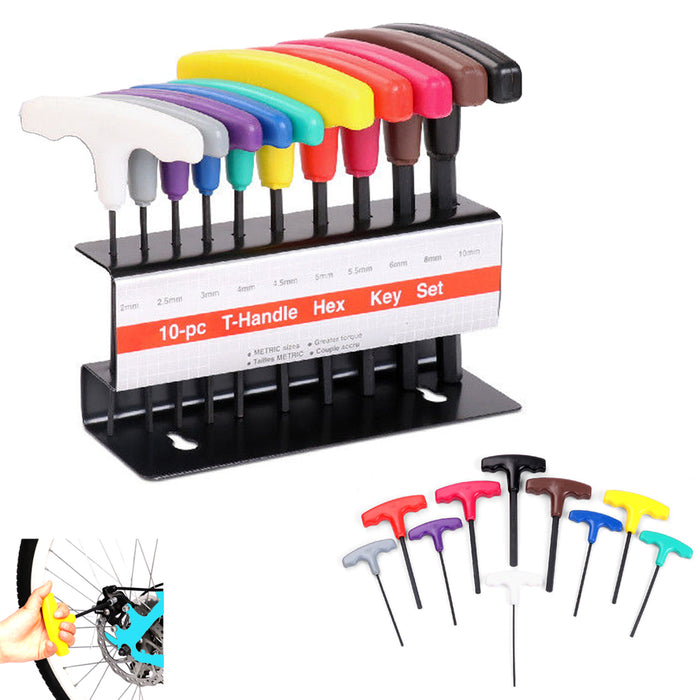 SAE Metric T-Handle Hex Key Allen Wrench Set w/ Holders 10-Piece Advanced Tools