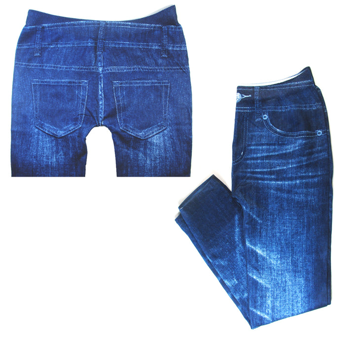 2 Girls Jegging Leggings Ballerina Stretch Denim Jeans Look Blue Black Kid S/M