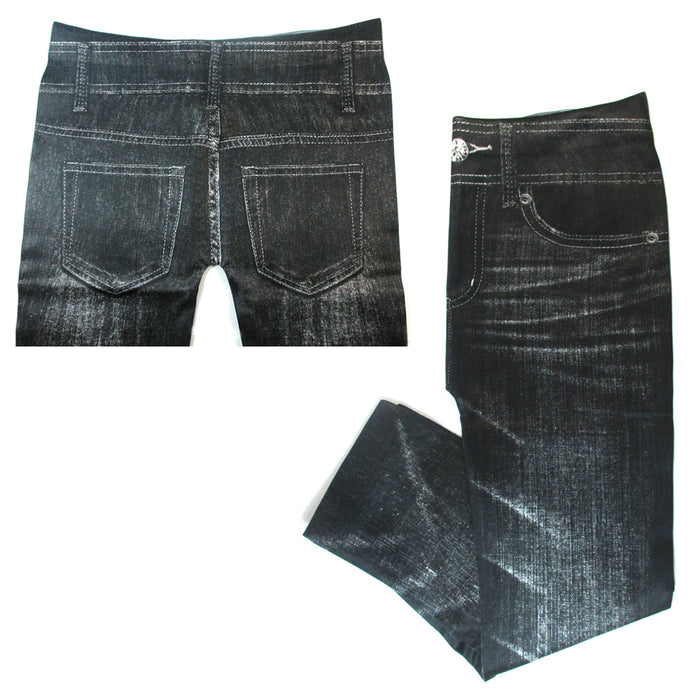 2 Girls Jegging Leggings Ballerina Stretch Denim Jeans Look Blue Black Kid S/M