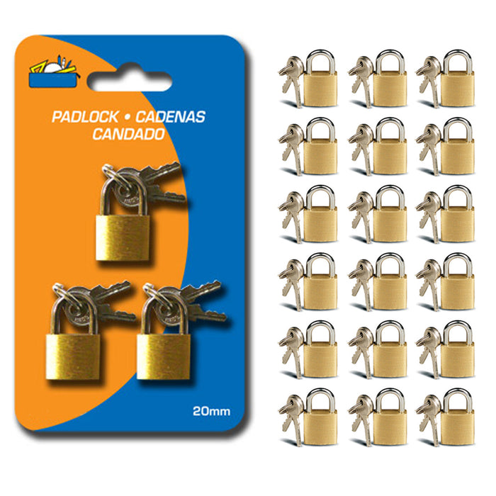 18 Small Metal Padlock Mini Brass Tiny Box Travel Locks Keyed Jewelry 2 Key 20mm