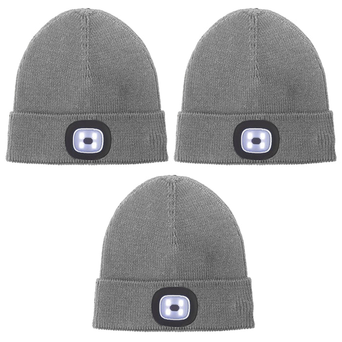 3 Pc Beanie Cap Flashlight Hat Light Hands Free 4 LED Warm Headlight Vision New