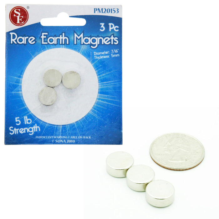 3 Pc Strong 5lb Strength Disc Magnet 7/16" Round Neodymium 5mm Rare Earth Magnet