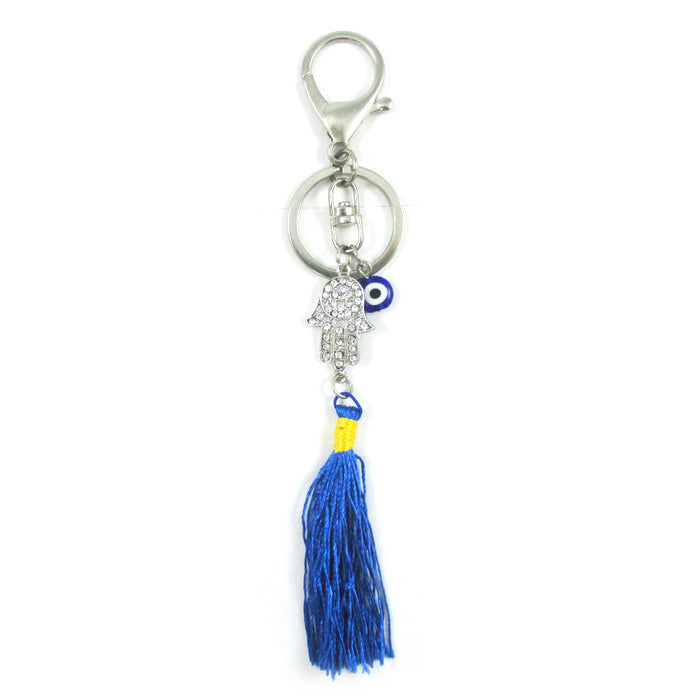 1 Hamsa Tassel Keychain Purse Silver Accessory Kabbalah Evil Eye Lucky Charm !