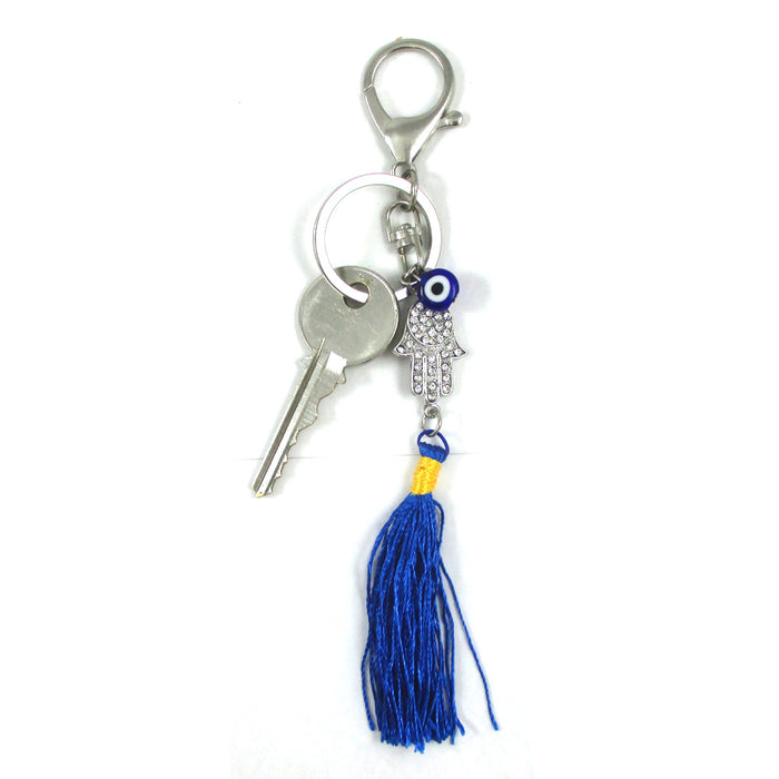 1 Hamsa Tassel Keychain Purse Silver Accessory Kabbalah Evil Eye Lucky Charm !