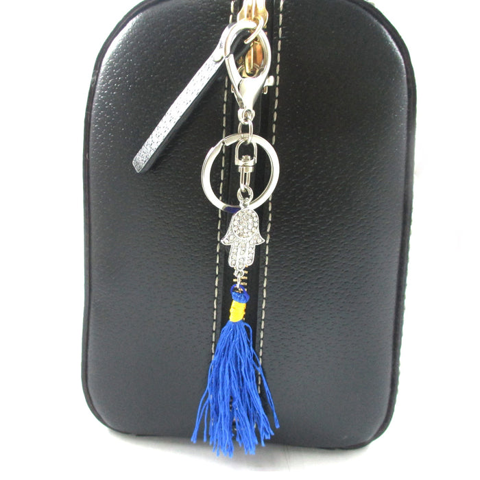 1 Hamsa Tassel Keychain Purse Silver Accessory Kabbalah Evil Eye Lucky Charm !