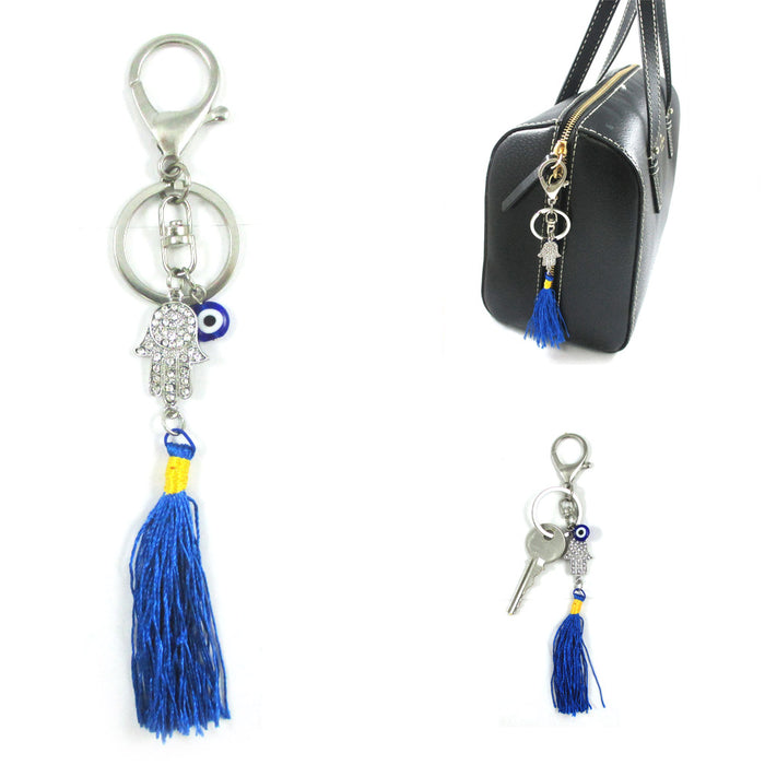1 Hamsa Tassel Keychain Purse Silver Accessory Kabbalah Evil Eye Lucky Charm !