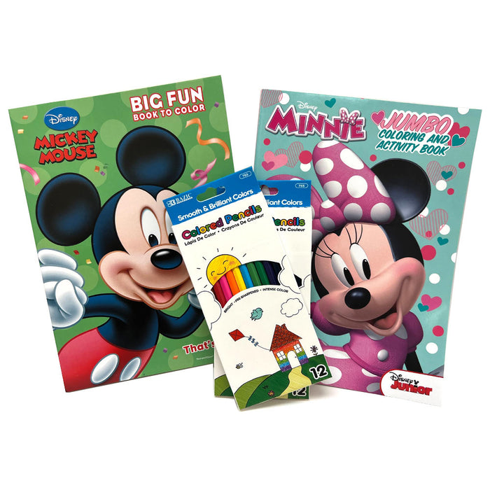 26 Pc Minnie Mickey Mouse Coloring Books Set Colored Pencils Color Pencil Kids