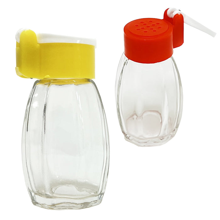 2 Salt & Pepper Shakers Modern Kitchen Spice Containers Glass Bottles Flip Lids