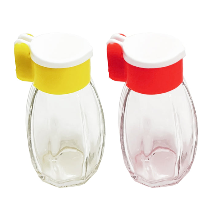 4 Salt & Pepper Shakers Glass Storage Bottles Flip Lids Kitchen Spice Containers