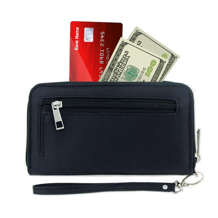 Womens RFID Blocking Wallet Zip Around Id Card Strap Black Travel Purse Wristlet
