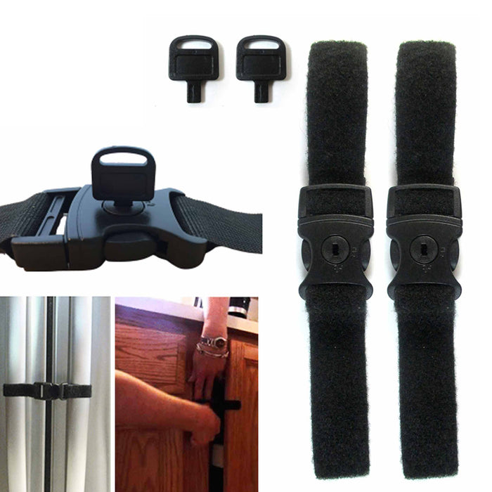 2 Locking Straps Lock Key Fridge Guard Refrigerator Door Latch Baby Safety Kids