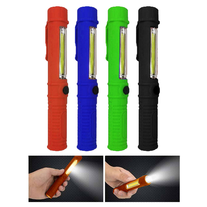 2 Pen Lights Magnetic Base COB LED Flashlight 3W Work Ultra Bright Lighting 6.5"
