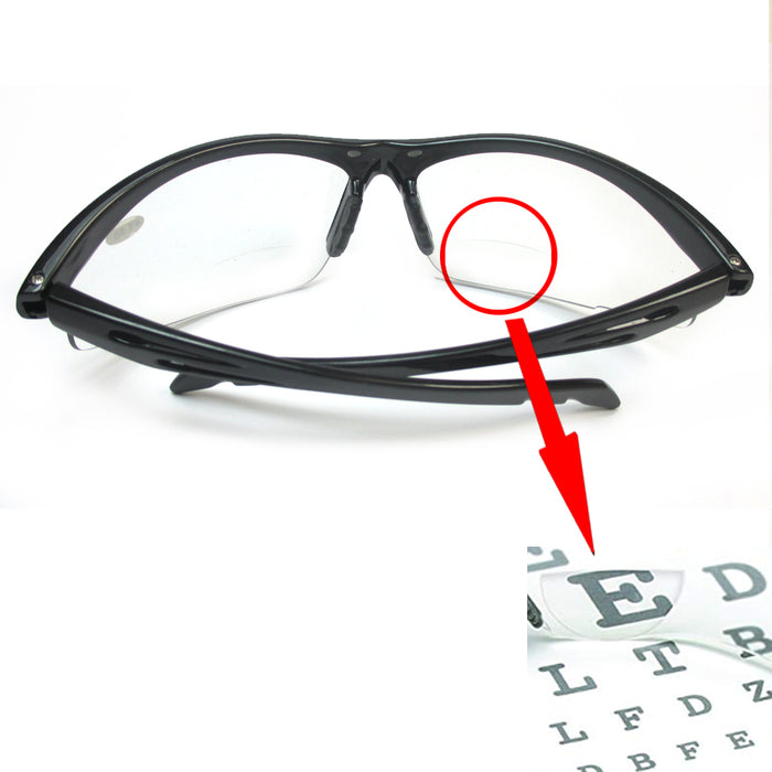 Bifocal Safety Glasses +1.5 Reader Magnifier Eyewear Clear Lense Black Frame
