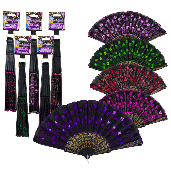 6 Pack Folding Hand Fan Bulk Fabric Fans Dance Classic Style Decorative Handheld