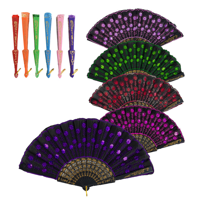 2 Vintage Folding Hand Held Fan Fabric Pocket Wedding Dancing Party Bridals Gift