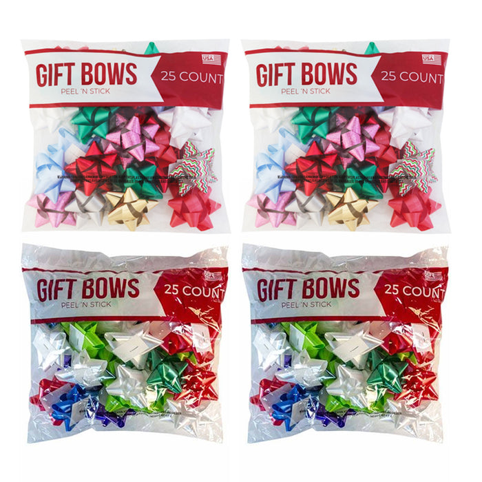 100 Star Bows Gift Wrapping Peel Stick Christmas Present Holiday Party Assorted